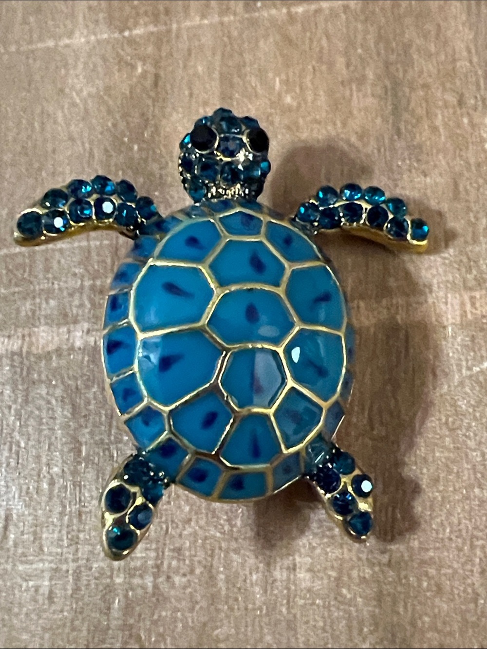 3/$18 Blue Turtle Decorative Brooch - Elegant Enamel and Crystal Accent Lot 425